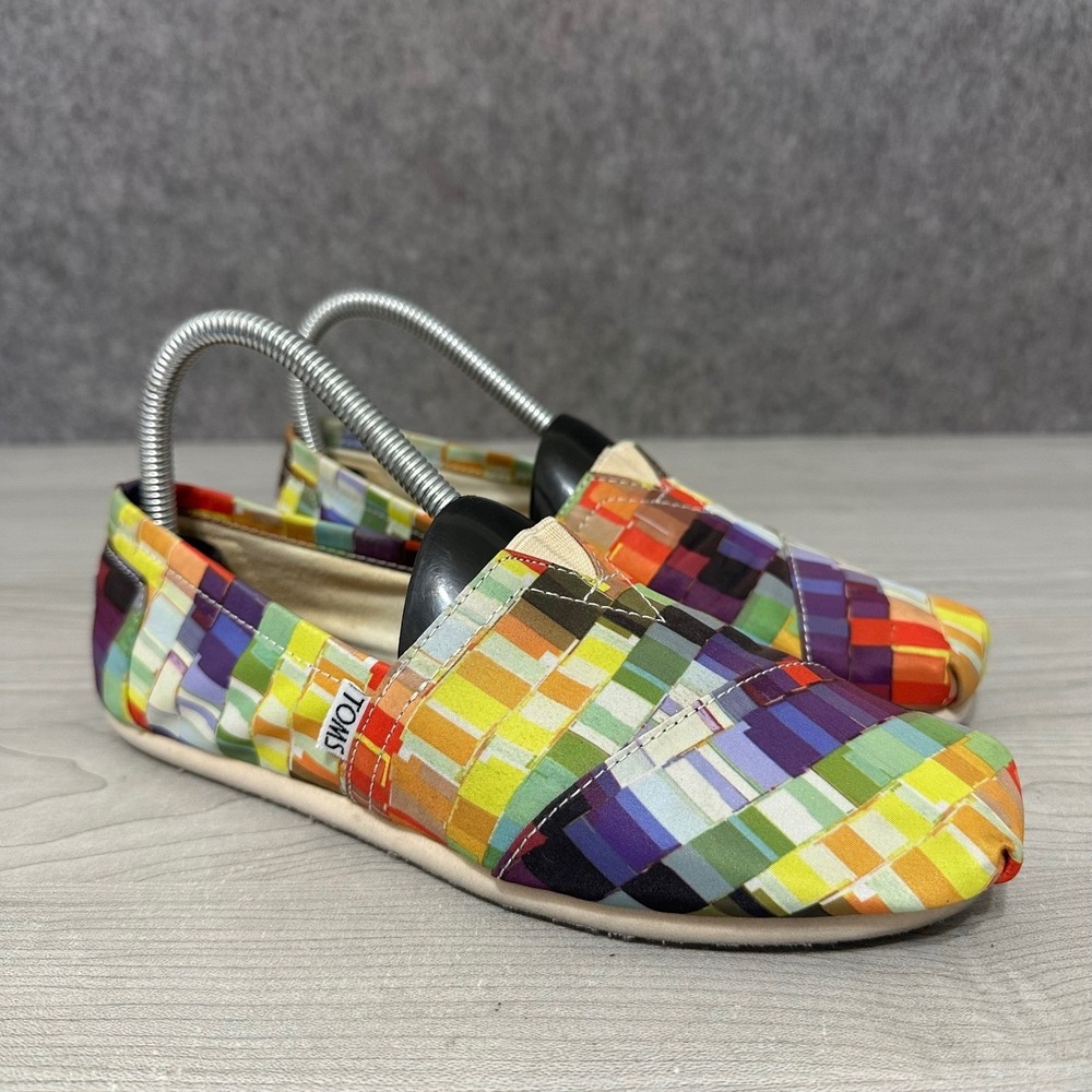 TOMS Alpargata Rainbow Pride Women's Sz 7 Multicolor Geometric Slip On Flats